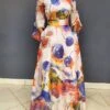 Women‘s Plus Size Curve Holiday Dress Floral Crew Neck Print 3/4 Length Sleeve Fall Spring Elegant Maxi Long Dress Formal Party Dress