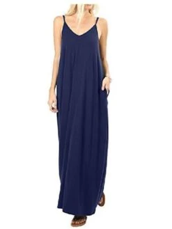 Women's Long Dress Maxi Dress Light Blue Wine Colorful Blue Sleeveless Pure Color Spring Summer S M L XL XXL -HAYz Clothing Shop aapcsw1609126790433