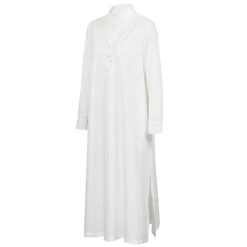 Women's Cotton Dress Pajamas Nightgown Nighty Pure Color Retro Comfort Home Daily Stand Collar Long Sleeve Button Summer Fall Spring White Blue -HAYz Clothing Shop aaxuyw1665286277238