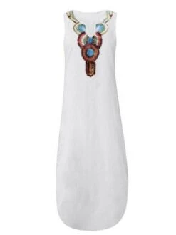 Women's Casual Dress Shift Dress White Dress Long Dress Maxi Dress Polyester Hot Casual Holiday Vacation Beach V Neck Split Print Sleeveless Summer Spring Fall 2023 Regular Fit White Yellow Wine -HAYz Clothing Shop abtasw1697189917150