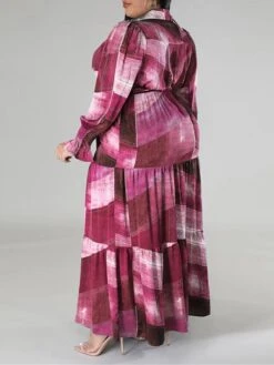 Women's Plus Size Curve Work Dress Swing Dress Semi Formal Dress Fashion Long Dress Maxi Dress Lace Up Print Shirt Collar Long Sleeve Print Yellow Royal Blue Blue Spring Fall XL XXL 3XL 4XL 5XL -HAYz Clothing Shop abtnlz1692847947060