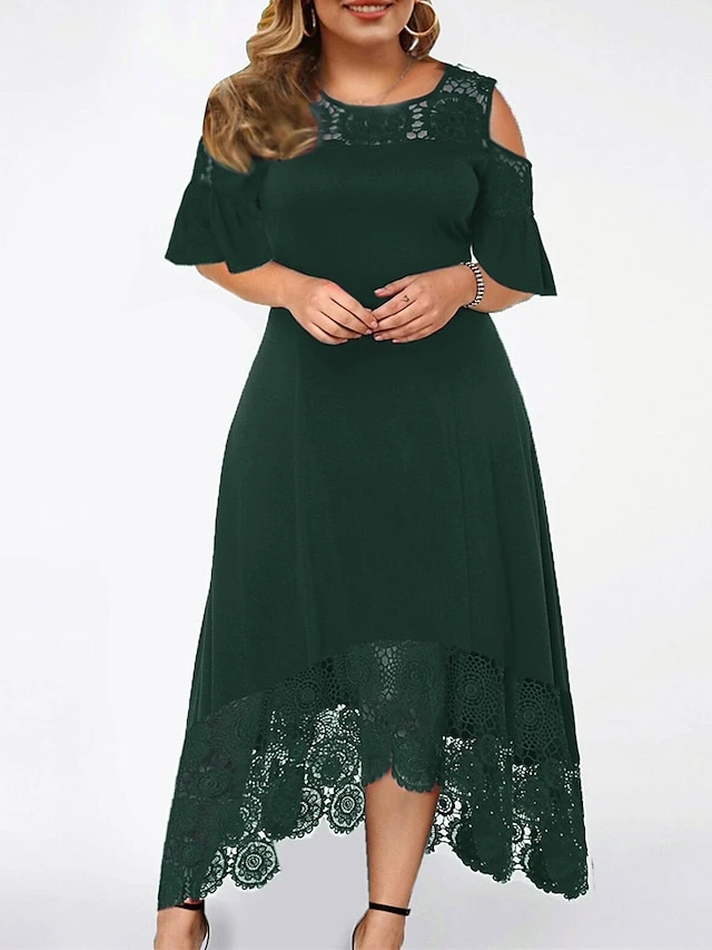 Women‘s Plus Size Curve Casual Dress A Line Dress Gradient Long Dress Maxi Dress Short Sleeve Patchwork Hollow Out Crew Neck Fashion Outdoor Black Light Green Summer Spring XL XXL 3XL 4XL 5XL 2 Women‘s Plus Size Curve Casual Dress A Line Dress Gradient Long Dress Maxi Dress Short Sleeve Patchwork Hollow Out Crew Neck Fashion Outdoor Black Light Green Summer Spring XL XXL 3XL 4XL 5XL - Image 2