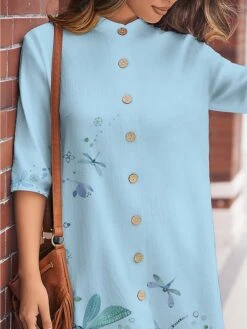 Women's Shirt Dress Casual Dress Cotton Linen Dress Midi Dress Polyester Fashion Casual Daily Outdoor Daily Vacation Shirt Collar Button Print Long Sleeve Spring Fall Winter 2023 Loose Fit White -HAYz Clothing Shop acygun1697189426662