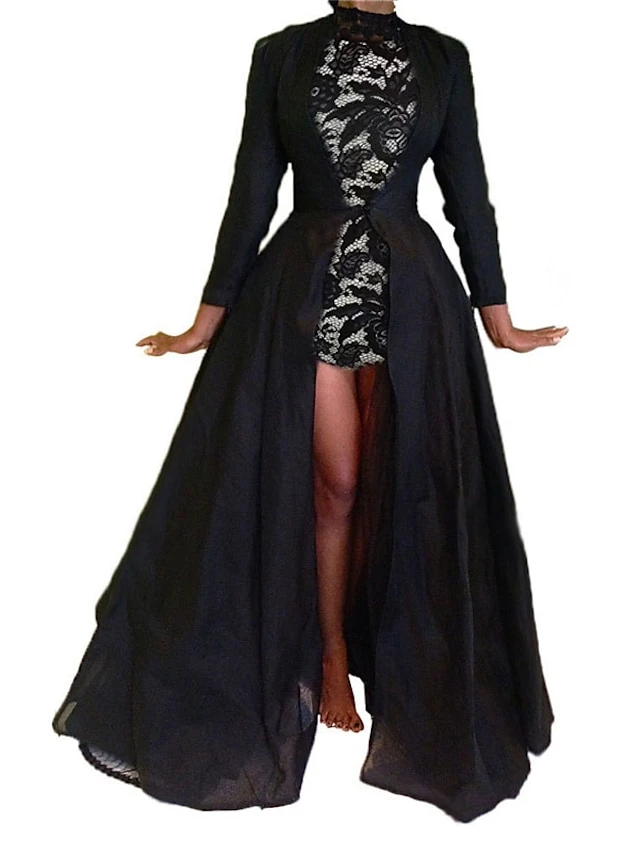 Women's Lace Dress Dress Set Two Piece Dress Long Dress Maxi Dress Black Long Sleeve Pure Color Lace Spring Fall Winter Crew Neck Fashion Party Winter Dress Birthday Slim 2023 S M L XL 1 Women's Lace Dress Dress Set Two Piece Dress Long Dress Maxi Dress Black Long Sleeve Pure Color Lace Spring Fall Winter Crew Neck Fashion Party Winter Dress Birthday Slim 2023 S M L XL