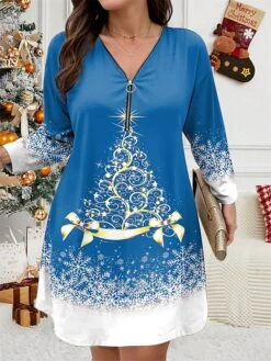 Women's Plus Size Curve Christmas Dress Casual Dress Winter Dress Christmas Tree Snowflake Mini Dress Long Sleeve Print V Neck Fashion Outdoor Black Wine Fall Winter L XL 2XL 3XL 4XL -HAYz Clothing Shop adrqgu1697799818537