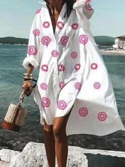 Women's Shirt Dress Sundress Midi Dress Winter Dress Daily Holiday Polyester Casual Mature Shirt Collar Button Split Long Sleeve Summer Spring Fall 2023 Loose Fit White Purple Green Animal Floral