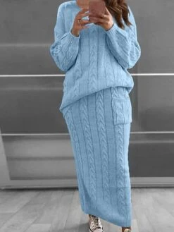 Women's Two Piece Dress Set Casual Dress Skirt Set Daily Holiday Fashion Streetwear Pocket Ribbed Long Dress Maxi Dress Crew Neck Long Sleeve Plain Loose Fit Black Yellow Wine Fall Winter S M L XL XXL -HAYz Clothing Shop adzgqo1694165725945