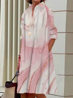 Women's Shirt Dress Casual Dress Midi Dress Outdoor Office Daily Polyester Fashion Modern Shirt Collar Button Pocket Long Sleeve Summer Spring Fall 2023 Loose Fit Light Pink Pink Dark Pink Ombre S M -HAYz Clothing Shop afcsao1690436735216