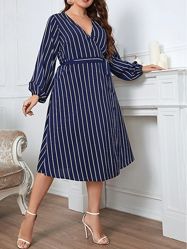Women's Plus Size Party Dress Wedding Guest Dress Wrap Dress Midi Dress Royal Blue Long Sleeve Line With Belt Spring Fall Winter V Neck Fashion Winter Dress Evening Party Wedding Guest 2023 XL XXL 3 Women's Plus Size Party Dress Wedding Guest Dress Wrap Dress Midi Dress Royal Blue Long Sleeve Line With Belt Spring Fall Winter V Neck Fashion Winter Dress Evening Party Wedding Guest 2023 XL XXL - Image 3