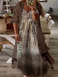 Women‘s Plus Size Curve Two Piece Dress Casual Dress Floral V Neck Maxi Dress Print Half Sleeve Fall Spring Dress Casual Daily Vacation Dress -HAYz Clothing Shop afzrso1649760913506