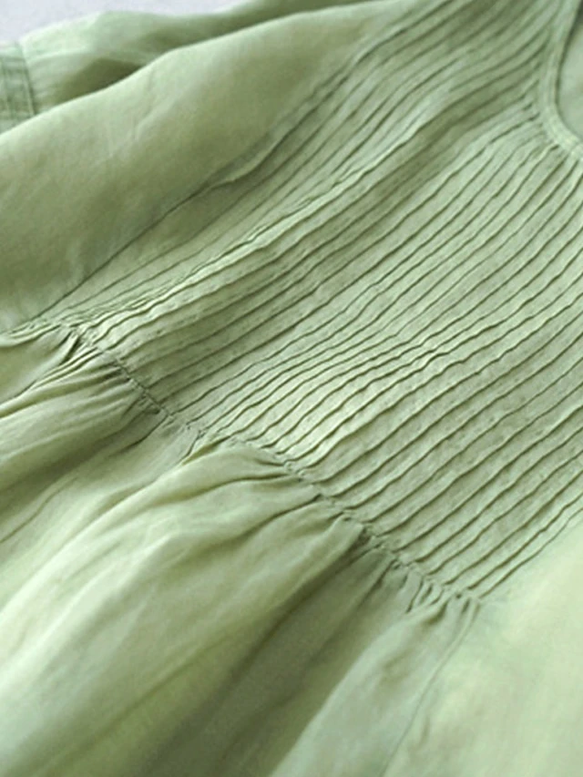 Women's Casual Dress Cotton Linen Dress White Dress Midi Dress Cotton Blend Basic Casual Outdoor Vacation V Neck Ruched Half Sleeve Summer Spring Fall 2023 Loose Fit White Green Apricot Pure Color M 12 Women's Casual Dress Cotton Linen Dress White Dress Midi Dress Cotton Blend Basic Casual Outdoor Vacation V Neck Ruched Half Sleeve Summer Spring Fall 2023 Loose Fit White Green Apricot Pure Color M - Image 12