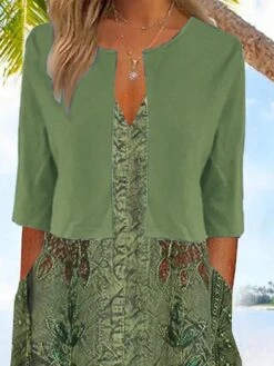 Women's Two Piece Dress Set Casual Dress Dress Set Outdoor Daily Fashion Streetwear Pocket Print Midi Dress V Neck Half Sleeve Floral Regular Fit Green Summer Spring S M L XL XXL -HAYz Clothing Shop aglakd1681990099408