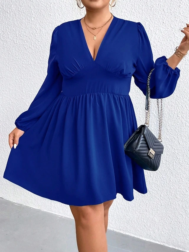 Women‘s Plus Size Curve Party Dress Wedding Guest Dress Sheath Dress Mini Dress Blue Long Sleeve Pure Color Ruched Fall Winter Autumn Deep V Fashion Wedding Guest Vacation Fall Dress 2023 5 Women‘s Plus Size Curve Party Dress Wedding Guest Dress Sheath Dress Mini Dress Blue Long Sleeve Pure Color Ruched Fall Winter Autumn Deep V Fashion Wedding Guest Vacation Fall Dress 2023 - Image 5