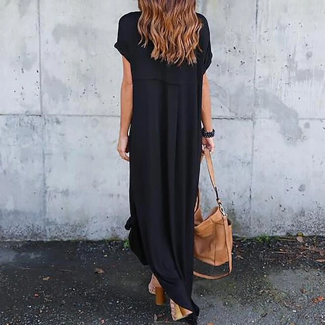 Women's T Shirt Dress Tee Dress Long Dress Maxi Dress Wine Red Green Black Short Sleeve Pure Color Pocket Spring Summer V Neck S M L XL 2XL 3XL 4XL 5XL 8 Women's T Shirt Dress Tee Dress Long Dress Maxi Dress Wine Red Green Black Short Sleeve Pure Color Pocket Spring Summer V Neck S M L XL 2XL 3XL 4XL 5XL - Image 8