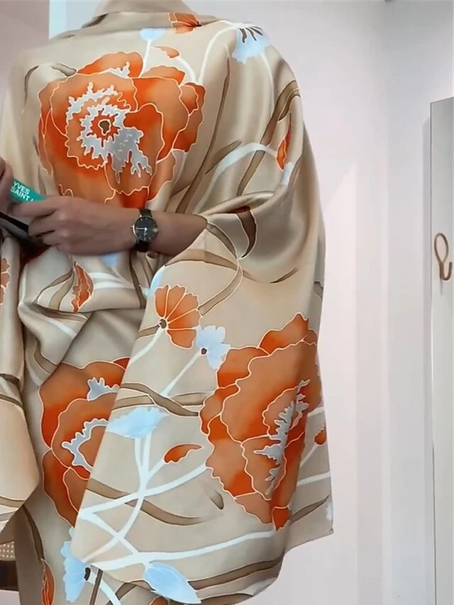 Women's Two Piece Dress Set Casual Dress Skirt Set Outdoor Date Fashion Streetwear Print Long Dress Maxi Dress Stand Collar Long Sleeve Floral Regular Fit Beige Fall S M L XL XXL 3 Women's Two Piece Dress Set Casual Dress Skirt Set Outdoor Date Fashion Streetwear Print Long Dress Maxi Dress Stand Collar Long Sleeve Floral Regular Fit Beige Fall S M L XL XXL - Image 3