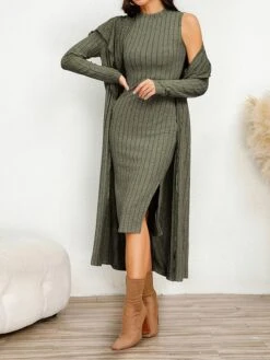 Women's Two Piece Dress Set Casual Dress Sheath Dress Home Daily Fashion Streetwear Split Midi Dress Stand Collar Long Sleeve Plain Slim Black Army Green Gray Fall Winter S M L XL XXL 30 Women's Two Piece Dress Set Casual Dress Sheath Dress Home Daily Fashion Streetwear Split Midi Dress Stand Collar Long Sleeve Plain Slim Black Army Green Gray Fall Winter S M L XL XXL -HAYz Clothing Shop ahkwru1695813703762