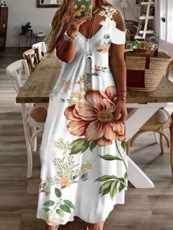 Women‘s Plus Size Curve Casual Dress A Line Dress Floral Tie Dye Long Dress Maxi Dress Short Sleeve Cut Out Print V Neck Fashion Daily Light Yellow Black Spring Summer L XL XXL 3XL -HAYz Clothing Shop ahxguo1676275134778