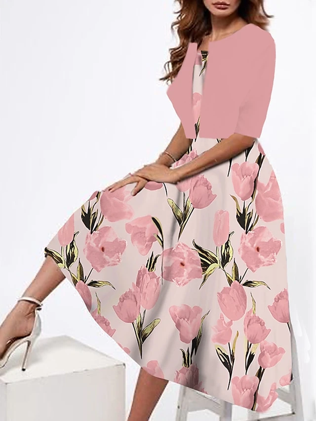 Women's Two Piece Dress Set Casual Dress Tank Dress Outdoor Daily Fashion Streetwear Print Midi Dress Strap Half Sleeve Floral Loose Fit Pink Dark Pink Peach Summer Spring S M L XL XXL 1 Women's Two Piece Dress Set Casual Dress Tank Dress Outdoor Daily Fashion Streetwear Print Midi Dress Strap Half Sleeve Floral Loose Fit Pink Dark Pink Peach Summer Spring S M L XL XXL