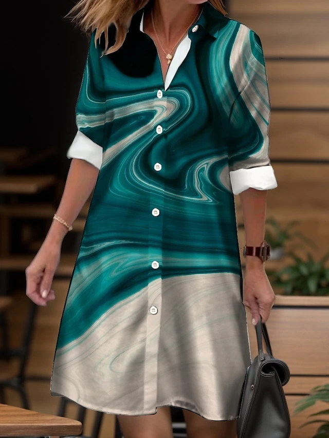 Women's Shirt Dress Casual Dress Midi Dress Outdoor Daily Date Polyester Fashion Modern Shirt Collar Button Pocket Long Sleeve Fall Winter 2023 Loose Fit Navy Blue Blue Purple Ombre S M L XL 2XL 2 Women's Shirt Dress Casual Dress Midi Dress Outdoor Daily Date Polyester Fashion Modern Shirt Collar Button Pocket Long Sleeve Fall Winter 2023 Loose Fit Navy Blue Blue Purple Ombre S M L XL 2XL - Image 2