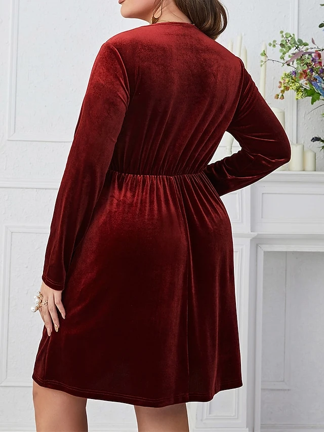 Women's Plus Size Party Dress Velvet Dress Cocktail Dress Midi Dress Wine Long Sleeve Pure Color Ruched Spring Fall Winter V Neck Fashion Winter Dress Wedding Guest Birthday 2023 XL XXL 3XL 4XL 2 Women's Plus Size Party Dress Velvet Dress Cocktail Dress Midi Dress Wine Long Sleeve Pure Color Ruched Spring Fall Winter V Neck Fashion Winter Dress Wedding Guest Birthday 2023 XL XXL 3XL 4XL - Image 2