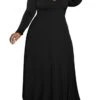 Women‘s Plus Size Curve Party Dress Solid Color V Neck Long Sleeve Winter Fall Elegant Maxi Long Dress Formal Party Dress