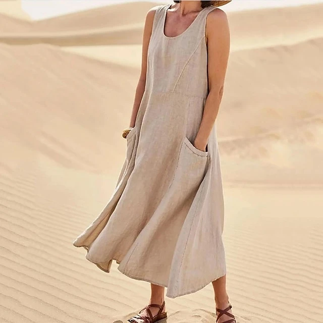 Women‘s Casual Dress Cotton Dress Shift Dress Midi Dress Blue Pink Khaki Sleeveless Pure Color Pocket Spring Summer Crew Neck Basic Daily Vacation Weekend Loose Fit 2023 S M L XL XXL 1 Women‘s Casual Dress Cotton Dress Shift Dress Midi Dress Blue Pink Khaki Sleeveless Pure Color Pocket Spring Summer Crew Neck Basic Daily Vacation Weekend Loose Fit 2023 S M L XL XXL