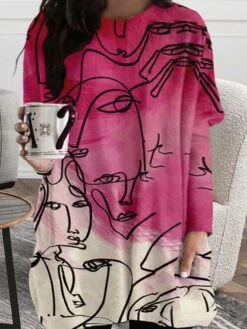 Women‘s Plus Size Curve T Shirt Dress Tee Dress Abstract Crew Neck Print Long Sleeve Winter Fall Casual Daily Vacation Dress -HAYz Clothing Shop alxlhn1664526238459