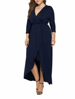Women's Plus Size Work Dress Black Dress A Line Dress Fashion Long Dress Maxi Dress Ruched V Neck Long Sleeve Plain Loose Fit Black Wine Dark Green Fall XL XXL 3XL 4XL -HAYz Clothing Shop alzkff1693203510603