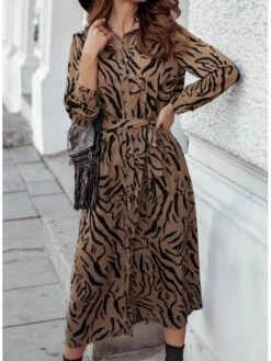 Women's Sheath Dress Midi Dress Black Yellow Light Brown Long Sleeve Polka Dot Split Winter Fall Autumn Shirt Collar Winter Dress Fall Dress Loose Fit S M L XL XXL -HAYz Clothing Shop amafsa1616744410965