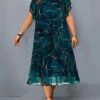 Women‘s Plus Size Curve Casual Dress Satin Dress Floral Midi Dress Short Sleeve Print Crew Neck Fashion Outdoor Green Summer Spring L XL XXL 3XL 4XL