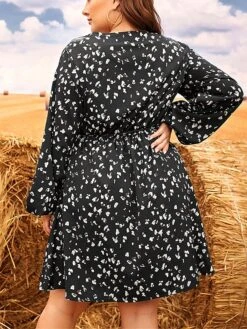 Women's Plus Size Curve Work Dress Black Dress Semi Formal Dress Fashion Midi Dress Print V Neck Long Sleeve Polka Dot Regular Fit Black Fall Winter L XL XXL 3XL 4XL -HAYz Clothing Shop aminku1693300621609