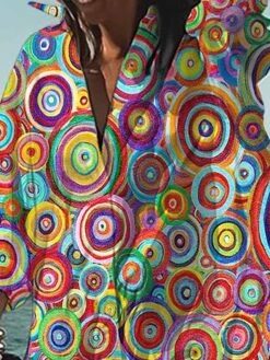 Women's Shirt Dress Casual Dress Swing Dress Mini Dress Outdoor Daily Vacation Polyester Fashion Casual Shirt Collar Button Print Long Sleeve Summer Spring Fall 2023 Loose Fit Red Geometric S M L XL -HAYz Clothing Shop amnqco1680164329254