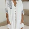 Women's Shirt Dress Casual Dress Cotton Dress Mini Dress Cotton Blend Ethnic Style Modern Outdoor Daily Shirt Collar Button Pocket Short Sleeve Summer Spring 2023 Loose Fit White Geometric Tribal S M