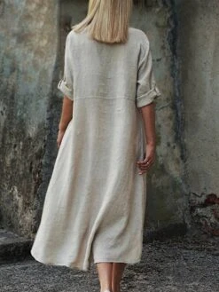 Women's Shirt Dress Casual Dress Cotton Dress Midi Dress Cotton Classic Casual Outdoor Daily Vacation Shirt Collar Ruched Button Long Sleeve Fall Winter Autumn 2023 Regular Fit Pink Red Navy Blue -HAYz Clothing Shop amupsh1693823270616