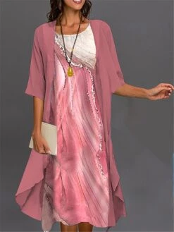 Women's Two Piece Dress Set Casual Dress Print Black Dress Outdoor Daily Fashion Elegant Print Midi Dress Crew Neck 3/4 Length Sleeve -HAYz Clothing Shop anpvyp1692958423247