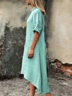 Women's Shirt Dress Casual Dress Cotton Dress Midi Dress Cotton Classic Casual Outdoor Daily Vacation Shirt Collar Ruched Button Long Sleeve Fall Winter Autumn 2023 Regular Fit Pink Red Navy Blue -HAYz Clothing Shop aobkfj1693823268716