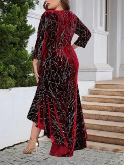 Women's Plus Size Prom Dress Party Dress Velvet Dress Long Dress Maxi Dress Black Red Blue Long Sleeve Pure Color Ruched Summer Spring Fall Crew Neck Fashion Wedding Guest Evening Party Vacation 2023 -HAYz Clothing Shop aoohnk1692169185040