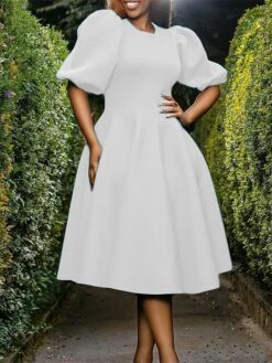 Women‘s Plus Size Curve Flattering Dresses Elegant Apple Shaped Dress Wedding Guest Party Dress Sheath Dress Solid Color Midi Dress Short Sleeve Crew Neck Fashion Party Black White Spring Summer Dress -HAYz Clothing Shop aoryxi1676979033238