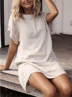 Women's Casual Dress Cotton Linen Dress T Shirt Dress Tee Dress Mini Dress Cotton Blend Basic Casual Outdoor Daily Crew Neck Slim Short Sleeve Summer Spring 2023 Regular Fit Black Yellow Red Pure