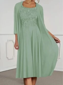 Women's Two Piece Dress Set Casual Dress Lace Dress Outdoor Daily Elegant Modern Lace Patchwork Midi Dress Crew Neck 3/4 Length Sleeve Plain Regular Fit Green Summer Spring S M L XL XXL