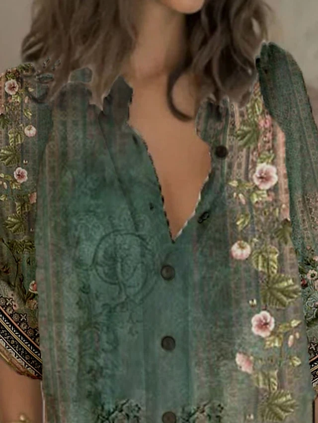 Women's Shirt Dress Casual Dress Shift Dress Mini Dress Outdoor Daily Vacation Polyester Casual Vintage Retro Stand Collar Button Pocket Long Sleeve Summer Spring Fall 2023 Regular Fit Green Floral S 3 Women's Shirt Dress Casual Dress Shift Dress Mini Dress Outdoor Daily Vacation Polyester Casual Vintage Retro Stand Collar Button Pocket Long Sleeve Summer Spring Fall 2023 Regular Fit Green Floral S - Image 3