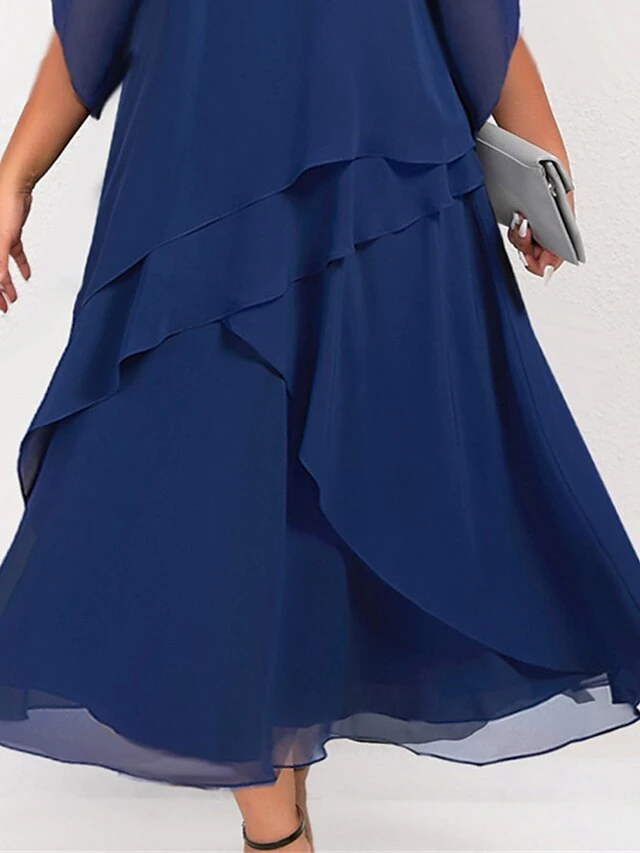 Women‘s Plus Size Curve Work Dress Chiffon Dress Swing Dress Solid Color Long Dress Maxi Dress Half Sleeve Lace Layered Crew Neck Fashion Outdoor Blue Spring Summer L XL XXL 3XL 4XL 3 Women‘s Plus Size Curve Work Dress Chiffon Dress Swing Dress Solid Color Long Dress Maxi Dress Half Sleeve Lace Layered Crew Neck Fashion Outdoor Blue Spring Summer L XL XXL 3XL 4XL - Image 3