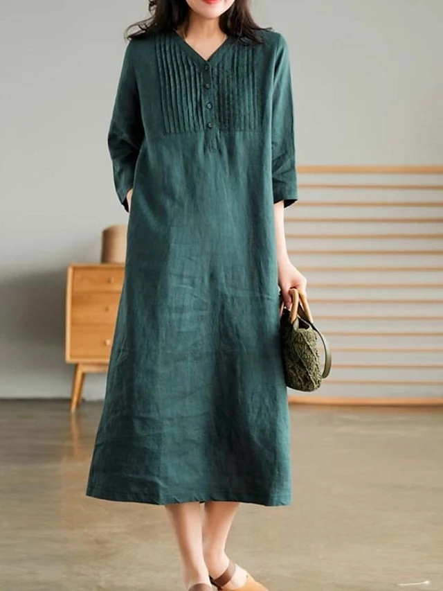 Women's Casual Dress Cotton Linen Dress White Dress Midi Dress Bamboo Fashion Modern Daily Vacation V Neck Ruched Patchwork Half Sleeve Summer Spring Fall 2023 Regular Fit White Blue Orange Plain M L 4 Women's Casual Dress Cotton Linen Dress White Dress Midi Dress Bamboo Fashion Modern Daily Vacation V Neck Ruched Patchwork Half Sleeve Summer Spring Fall 2023 Regular Fit White Blue Orange Plain M L - Image 4