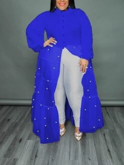 Women‘s Plus Size Curve Flattering Dresses Elegant Apple Shaped Dress Wedding Guest Casual Dress Swing Dress Polka Dot Long Dress Maxi Dress Long Sleeve Mesh Stand Collar Basic Daily Spring Summer -HAYz Clothing Shop aqseto1672824081920