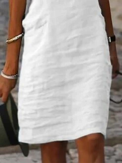 Women's Casual Dress Cotton Linen Dress Shift Dress Midi Dress Cotton Blend Modern Casual Outdoor Daily Vacation V Neck Lace Eyelet Short Sleeve Summer Spring 2023 Regular Fit White Plain S M L XL 2XL -HAYz Clothing Shop arelcp1678169178036