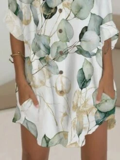 Women's Shirt Dress Casual Dress Shift Dress Mini Dress Outdoor Date Vacation Polyester Fashion Modern V Neck Button Pocket 3/4 Length Sleeve Summer Spring 2023 Regular Fit White Yellow Red Graphic -HAYz Clothing Shop arhgmg1676270522996