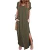 Women's T Shirt Dress Tee Dress Long Dress Maxi Dress Wine Red Green Black Short Sleeve Pure Color Pocket Spring Summer V Neck S M L XL 2XL 3XL 4XL 5XL