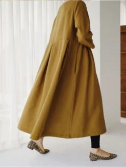 Women's Cotton Linen Dress Casual Dress Swing Dress Maxi Long Dress Cotton Blend Basic Classic Outdoor Daily Crew Neck Pocket Smocked Long Sleeve Summer Spring Fall 2023 Loose Fit Black Yellow Green -HAYz Clothing Shop asecbp1673850083552