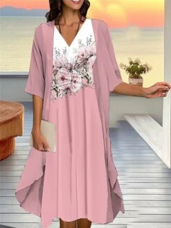 Women's Two Piece Dress Set Casual Dress Chiffon Dress Outdoor Daily Fashion Streetwear Knot Front Print Midi Dress V Neck 3/4 Length Sleeve Floral Regular Fit Pink Blue Purple Fall Winter S M L XL 8 Women's Two Piece Dress Set Casual Dress Chiffon Dress Outdoor Daily Fashion Streetwear Knot Front Print Midi Dress V Neck 3/4 Length Sleeve Floral Regular Fit Pink Blue Purple Fall Winter S M L XL -HAYz Clothing Shop asfvry1693534942504