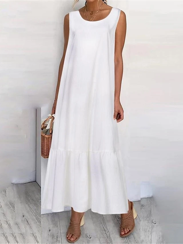 Women's Casual Dress Cotton Linen Dress Swing Dress Maxi Long Dress Linen / Cotton Blend Basic Classic Outdoor Daily Vacation Crew Neck Ruffle Sleeveless Summer Spring 2023 Regular Fit Black White 1 Women's Casual Dress Cotton Linen Dress Swing Dress Maxi Long Dress Linen / Cotton Blend Basic Classic Outdoor Daily Vacation Crew Neck Ruffle Sleeveless Summer Spring 2023 Regular Fit Black White